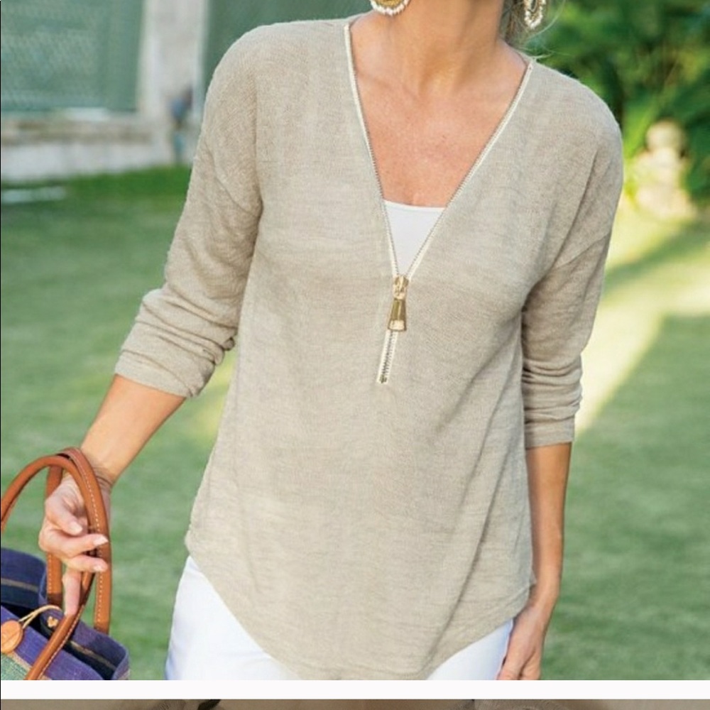 Valentina Soft Surroundings beige zip up sweater
